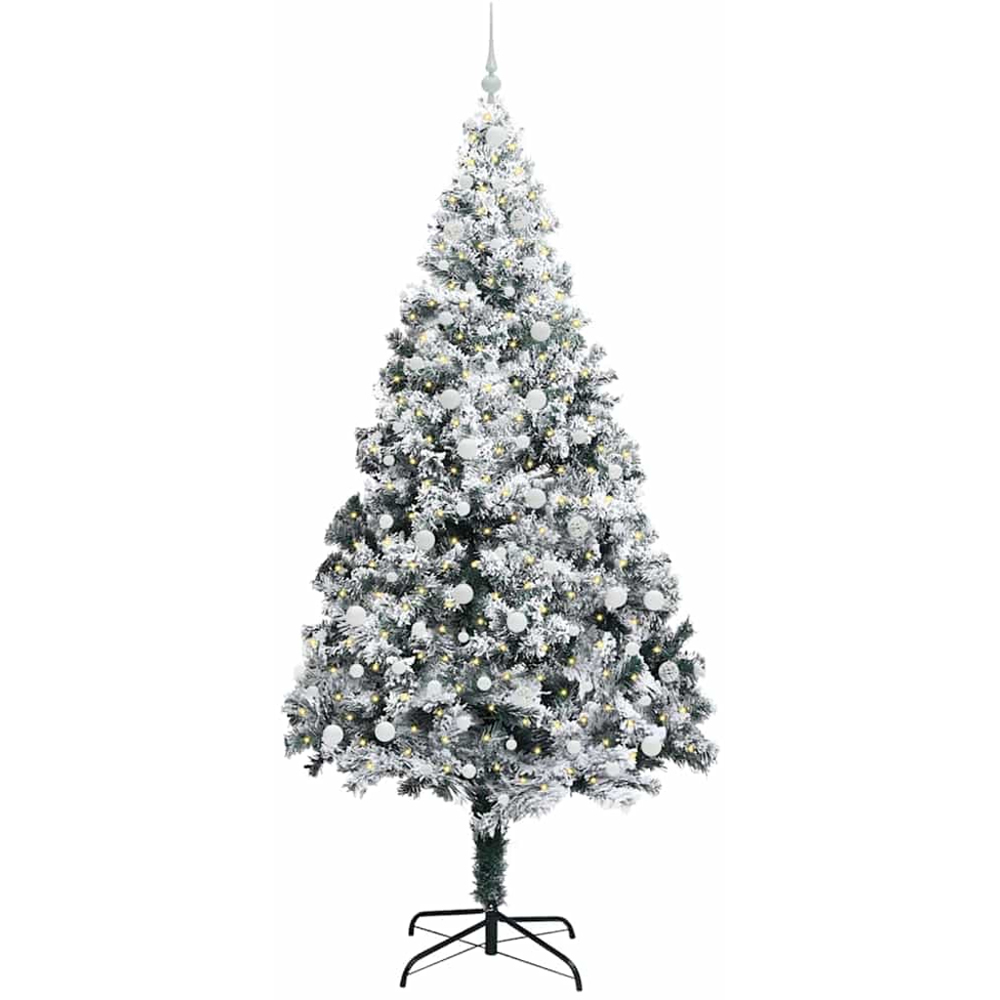 vidaXL Pre-Lit White Baubles White Artificial Christmas Tree 8ft Image 1