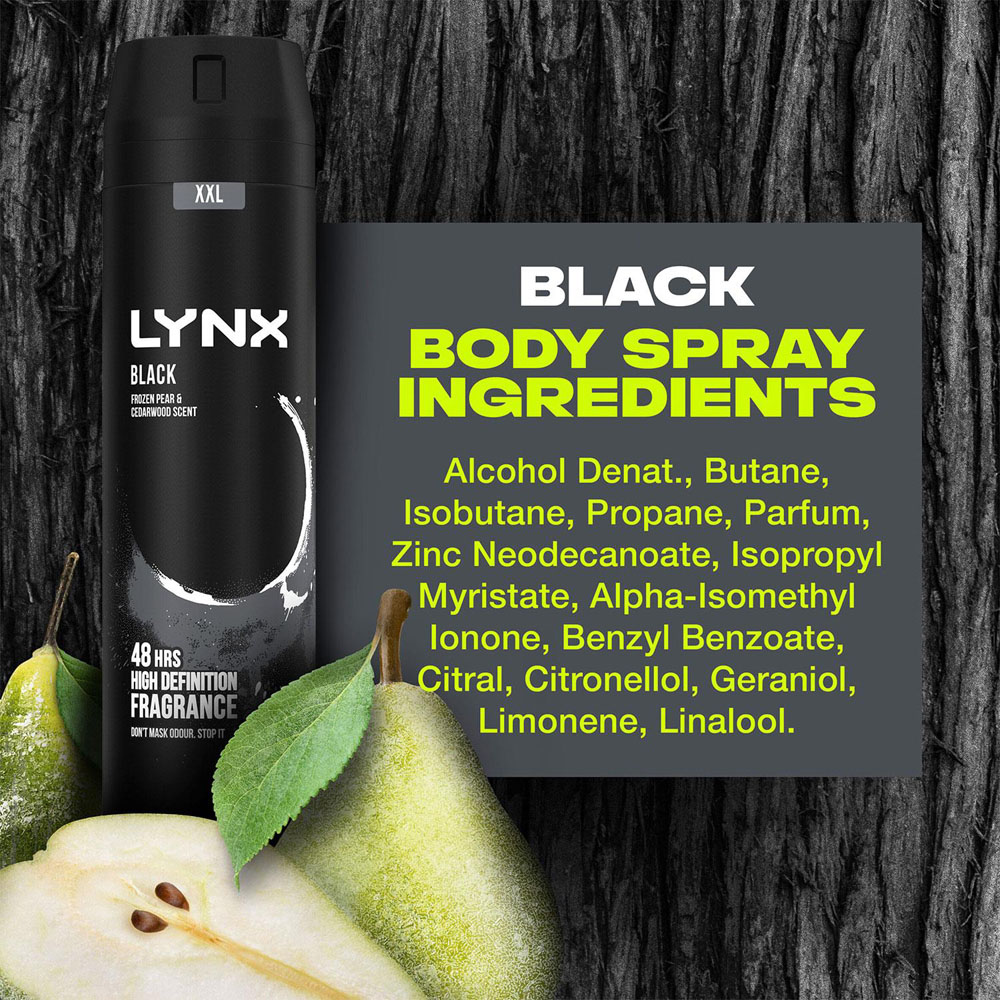 Lynx Black Frozen Pear and Cedarwood 48H Protection Deodorant Body Spray 250ml 3 Pack Image 6