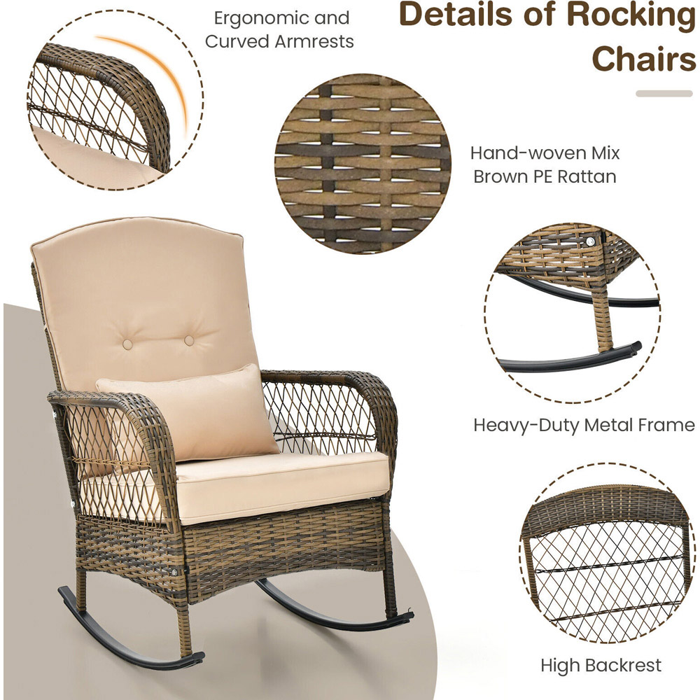 Costway 2 Seater Outdoor Rocking Chair Set Beige Image 8