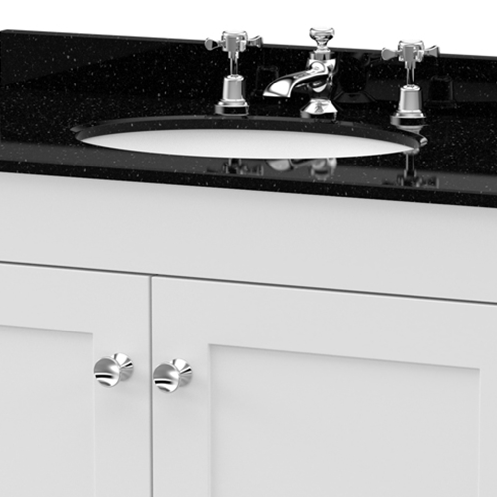 nuie Classique 2 Door Satin White and Black Floor Standing Unit and 3 Tap Hole Marble Basin 800mm Image 2
