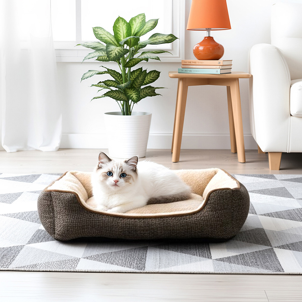 H&O Direct 70cm Brown Ultra Soft Chenille Dog Bed with Anti-Slip Bottom Image 2