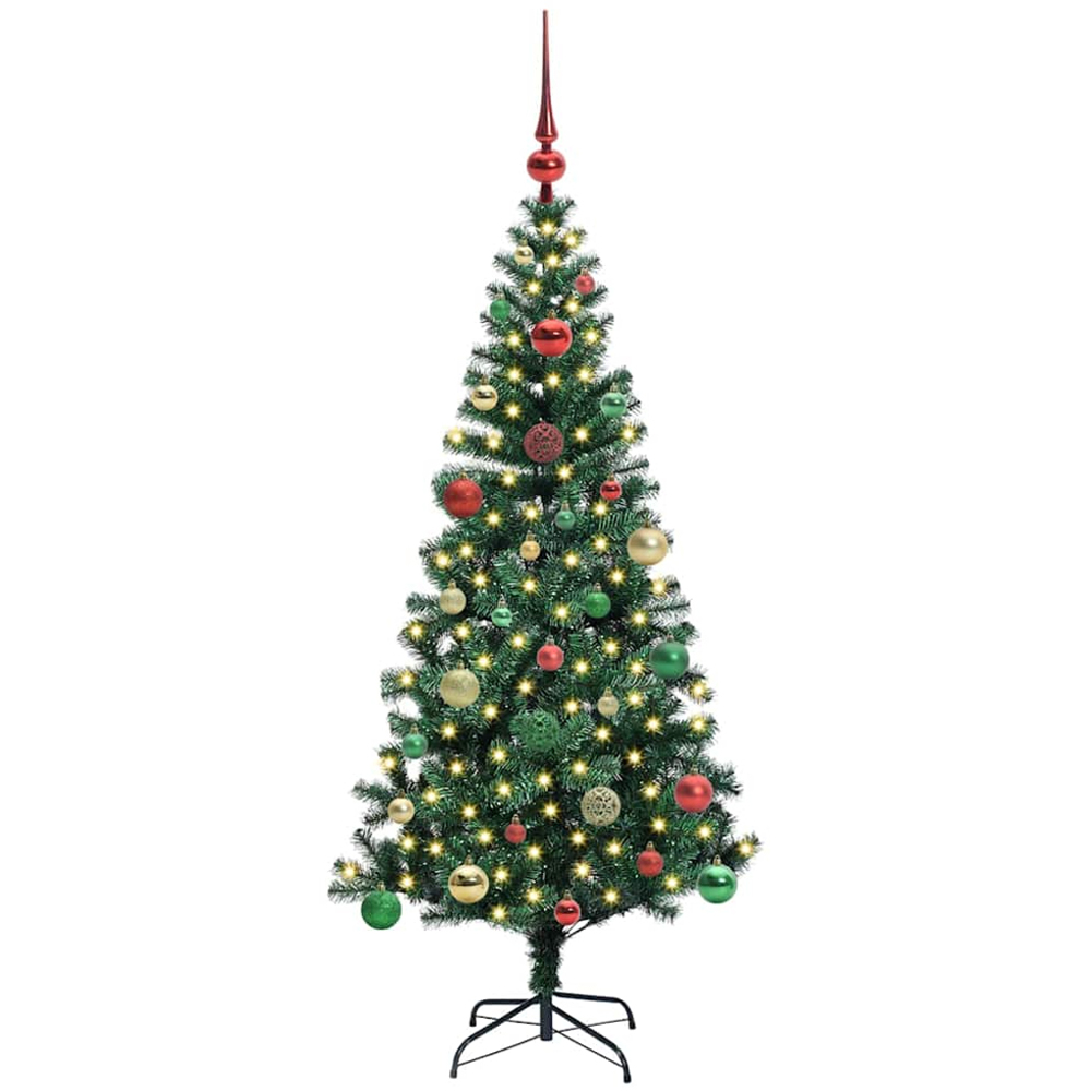 vidaXL Pre-Lit Multicolour Baubles Green Artificial Christmas Tree 5ft Image 1