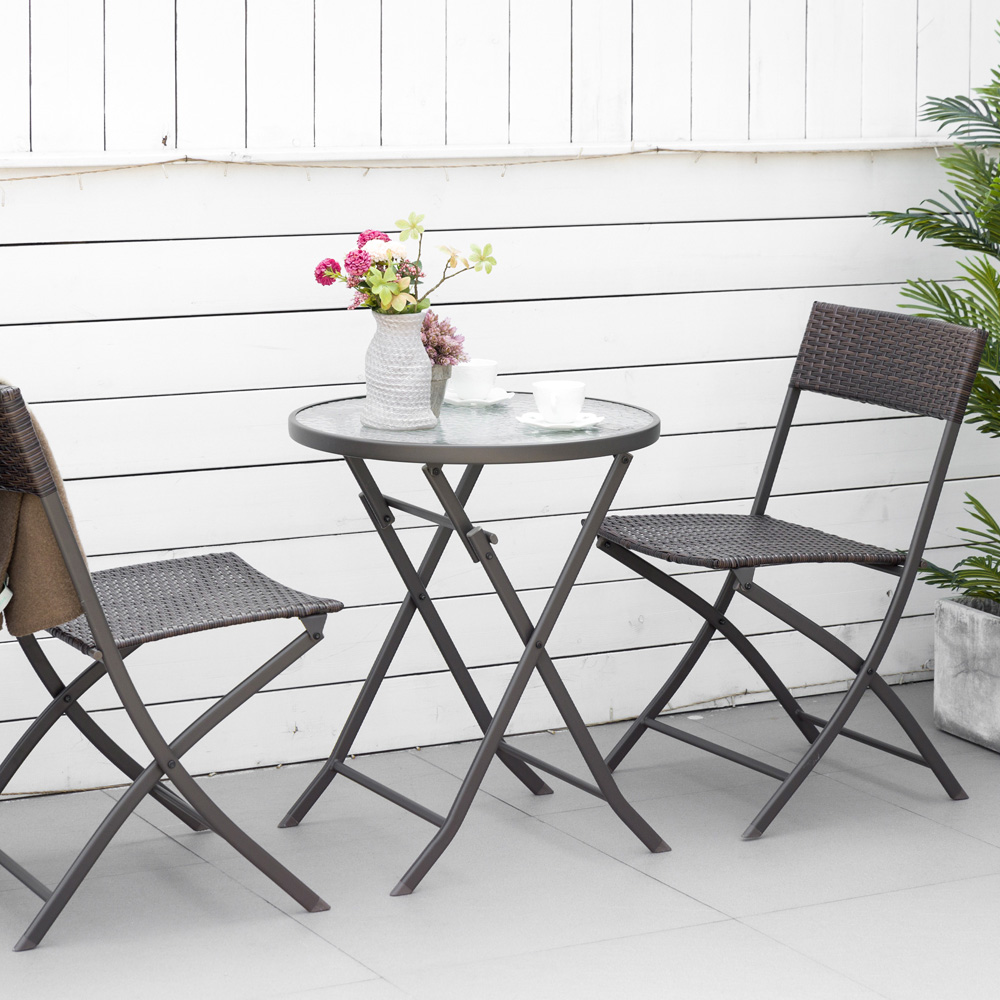 Outsunny 2 Seater Brown PE Rattan Bistro Set Image 3