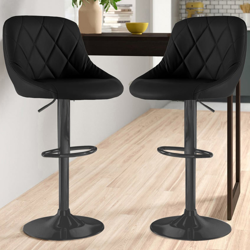 Neo Black Leather Bar Stool Set of 2 Image 1