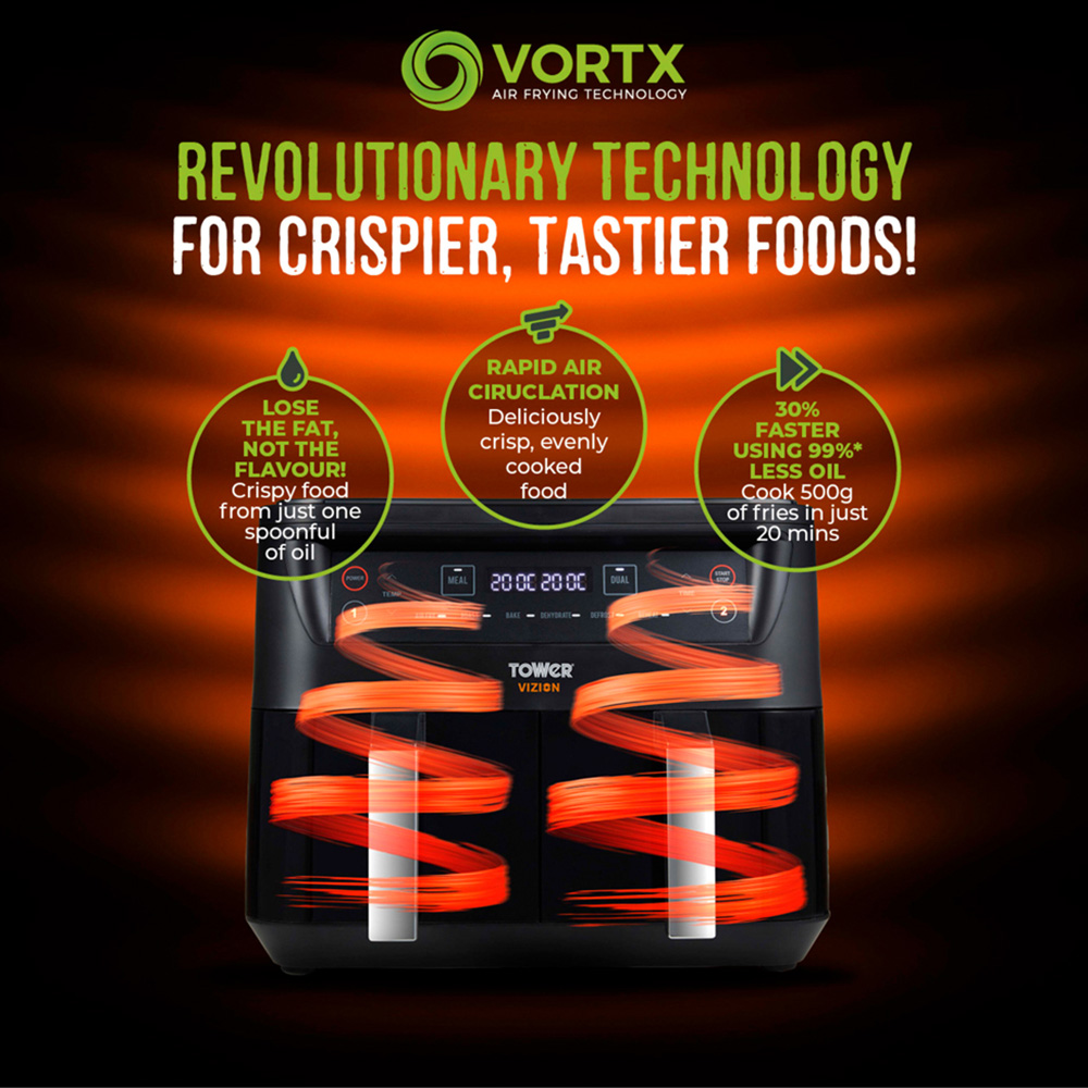 Tower Vortx T17104 Black Vizion Dual Basket Digital Air Fryer 8L Image 7