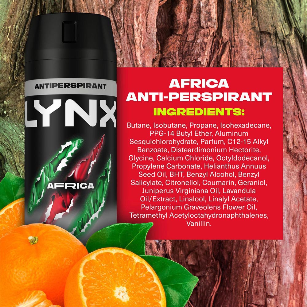 Lynx Africa 72H Invisible Sweat Protection Anti-Perspirant Aerosol Deodorant Spray 150ml 6 Pack Image 6