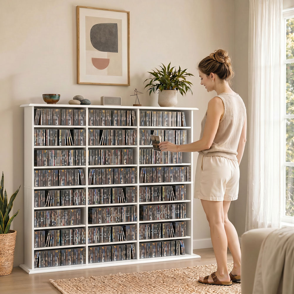 HOMCOM 24 Shelf White DVD Storage Unit Image 4