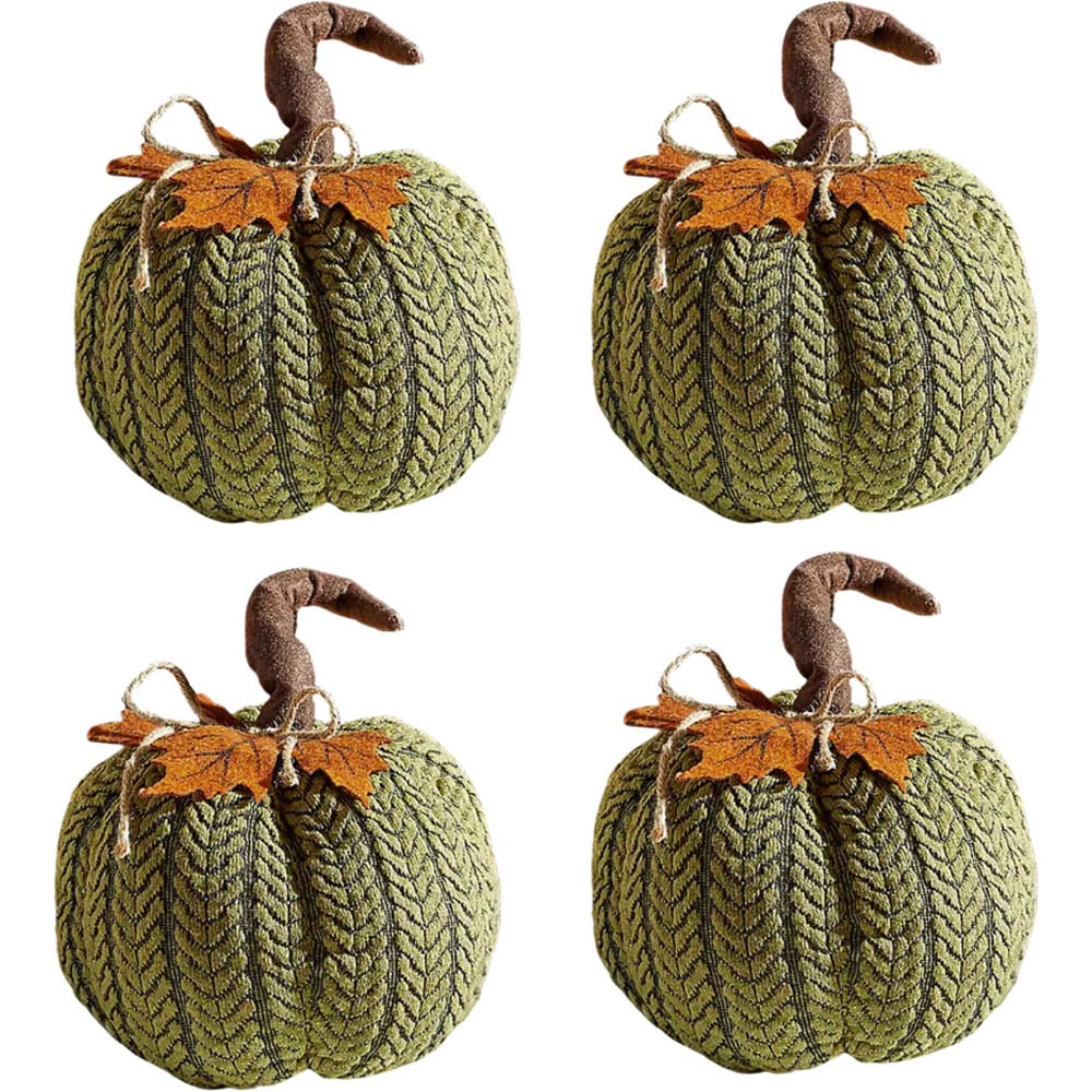 Garden Mile Green Plush Pumpkin Halloween Decoration Set 22cm 4 Pack Image 1