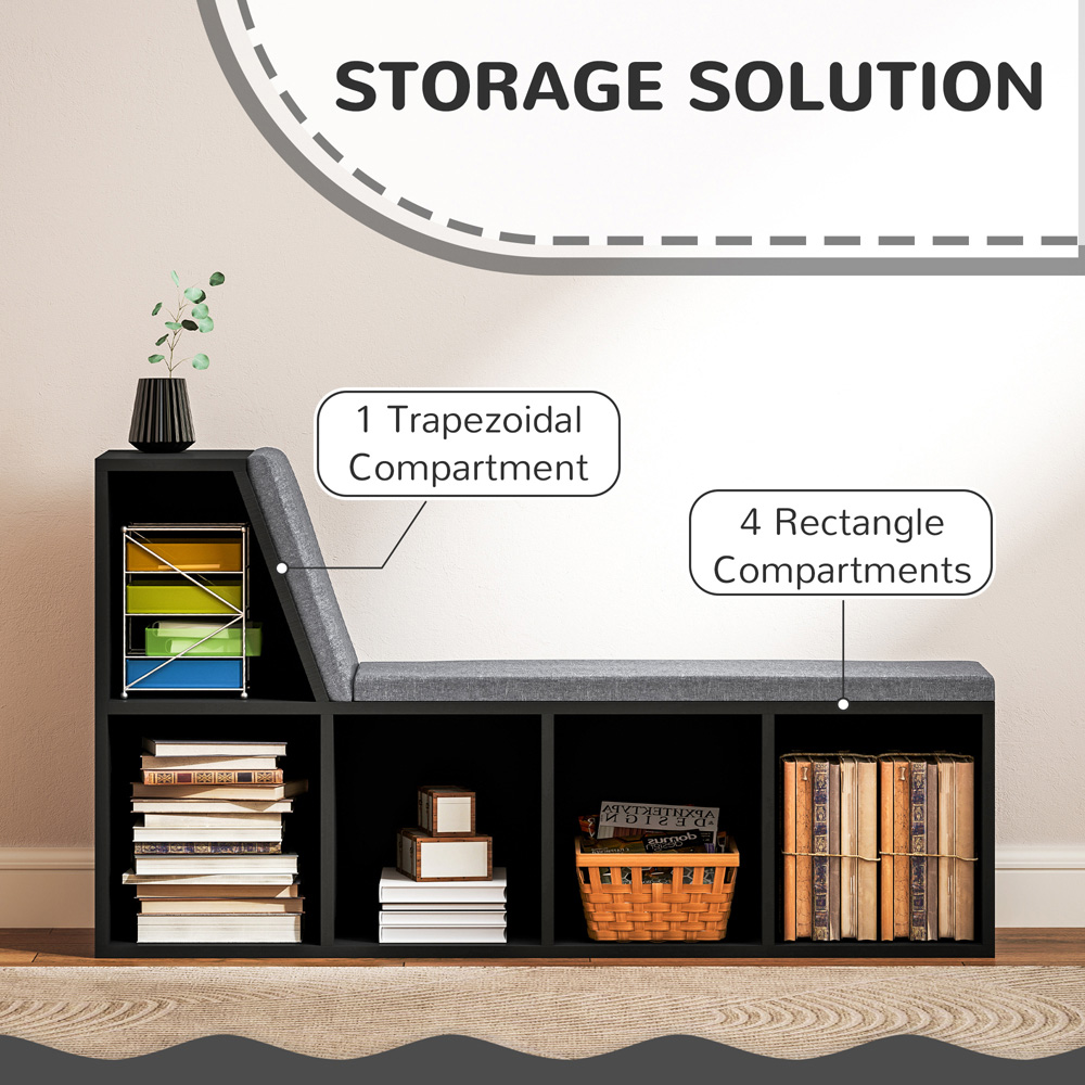 Portland 5 Shelf Black Bookcase with Removable Cushion Image 8