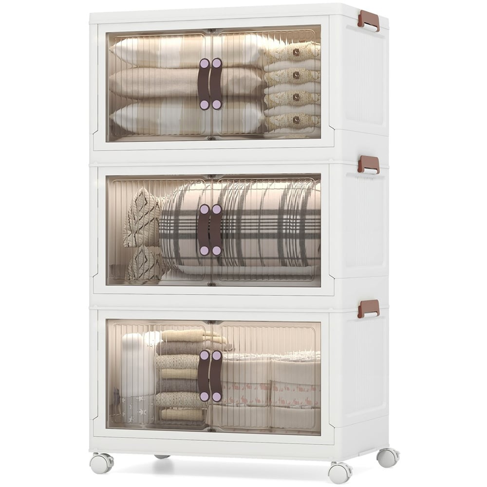 Costway 3 Tier White Stackable Storage Boxes with Lid Image 1