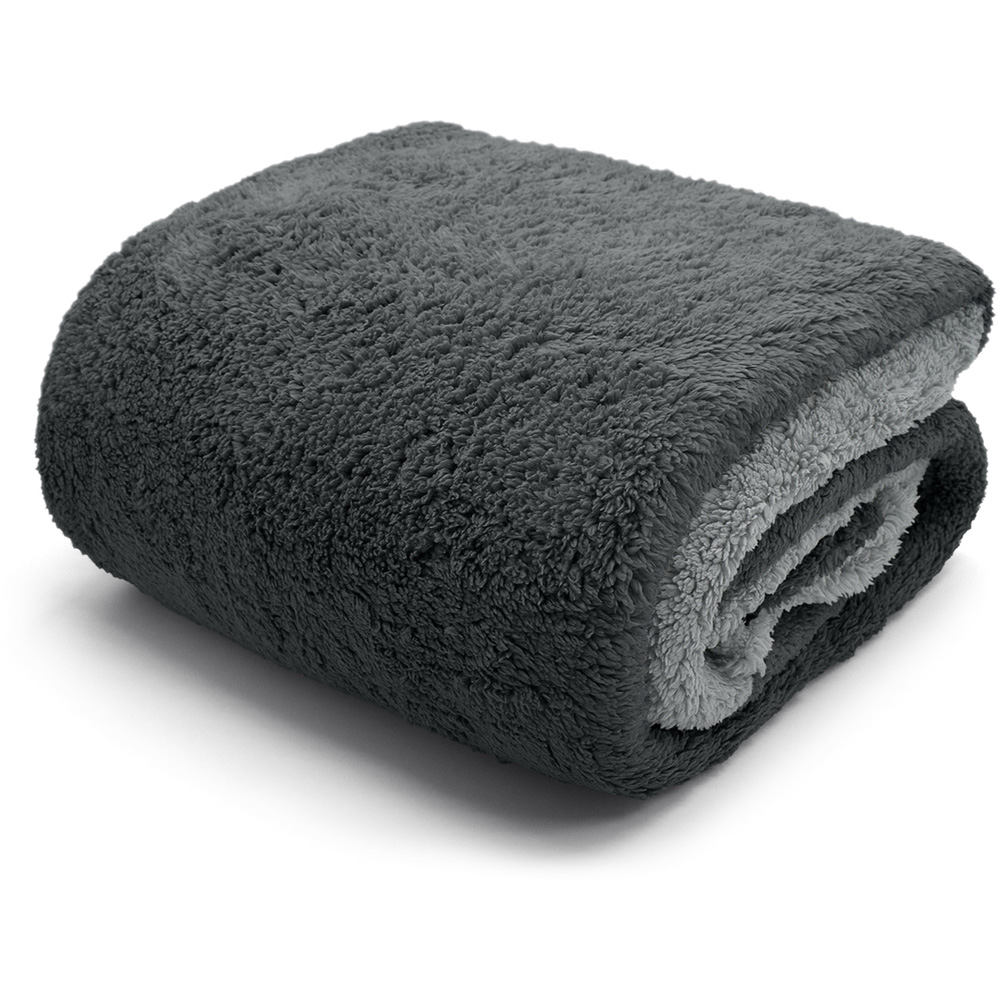 Velosso Double Charcoal and Silver Teddy Fleece Reversible Duvet Cover Set Image 2