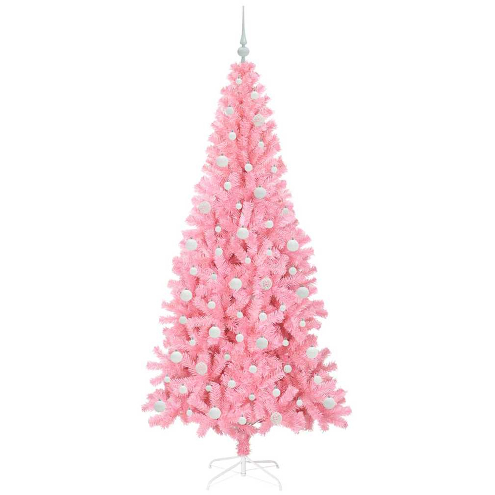 vidaXL Pre-Lit White Baubles Pink Artificial Christmas Tree 7ft Image 4