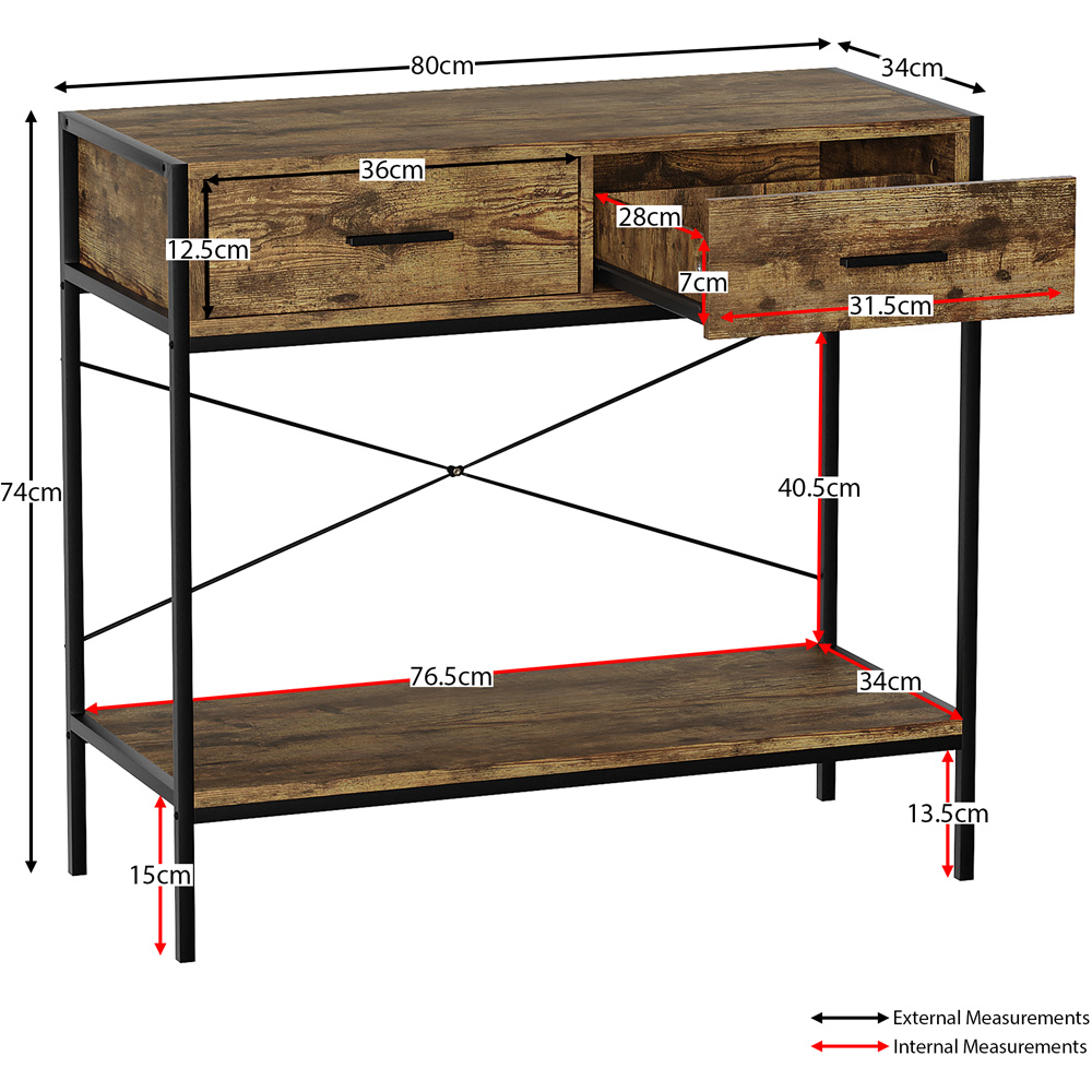 Vida Designs Brooklyn 2 Drawer Dark Wood Console Table Image 7