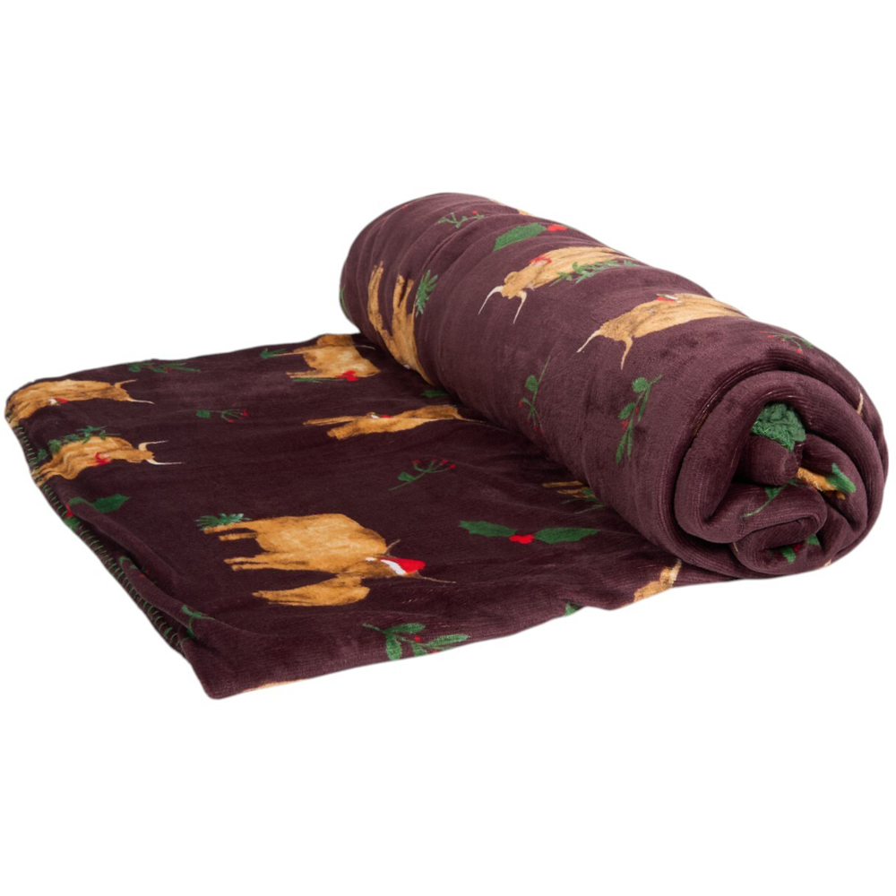 Christmas Highland Cows Throw - Burgundy and Green Image 6