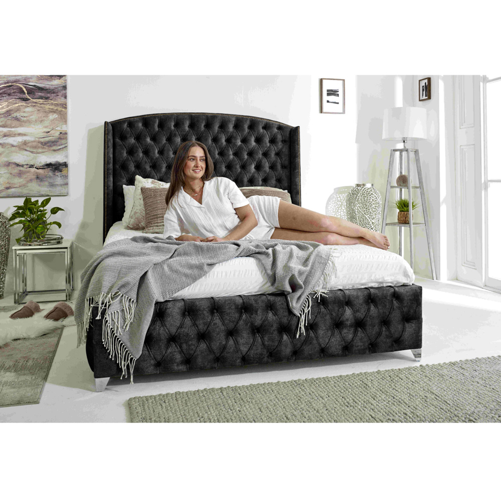 Eleganza Home Winfield King Size Granite Oakland Fabric Bed Frame with Chesterfield Headboard Image 4