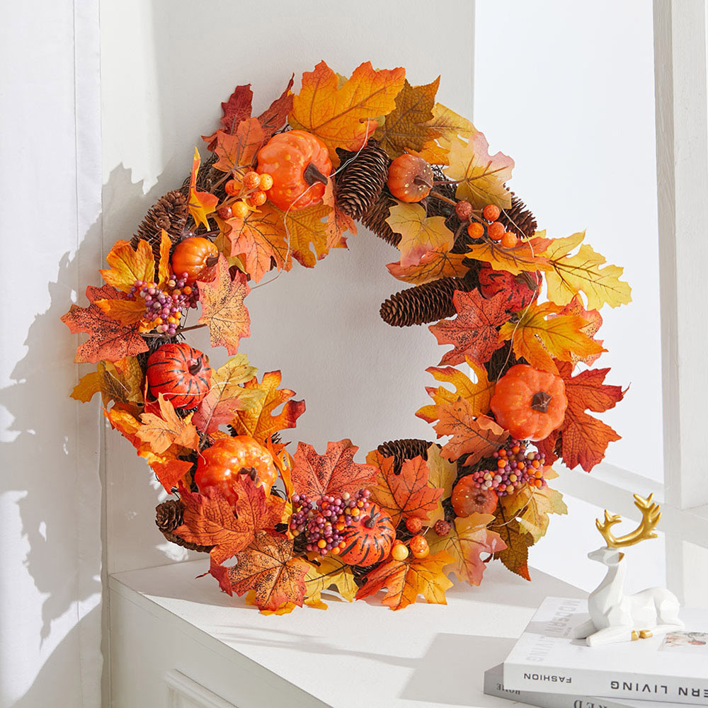 Living and Home Halloween Autumn Wreath with Maple Leaves Image 6