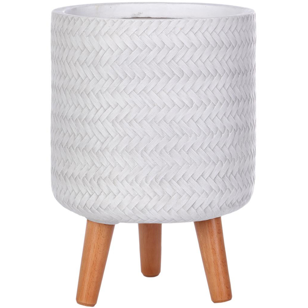 wilko Plaited Style White Indoor Cylinder Plant Pot with Legs 35cm Image 1