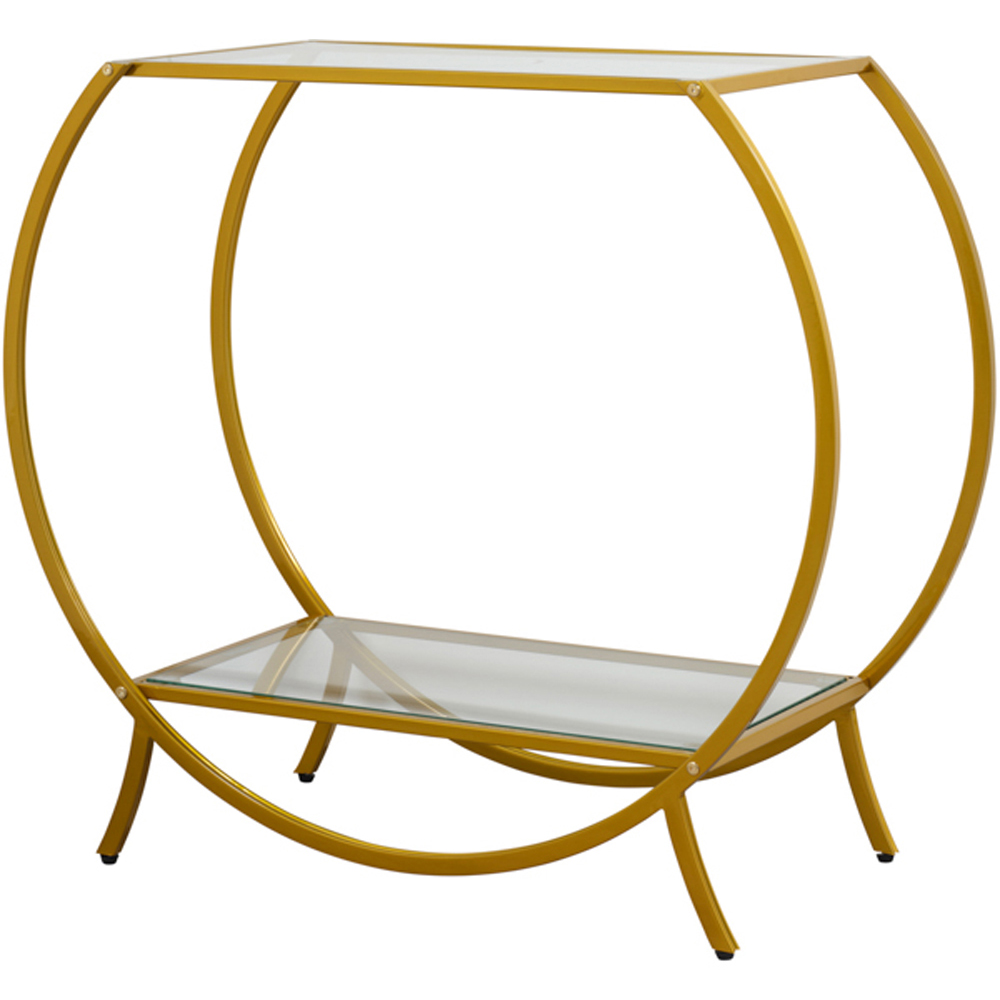 Zenor Single Shelf Clear Glass Gold Frame Console Table Image 2