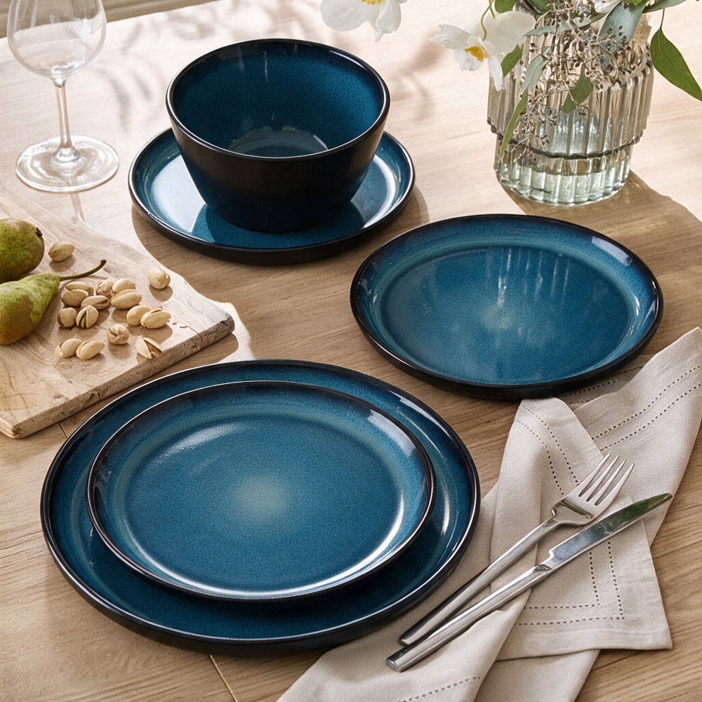 Waterside Blue Reactive Glaze Lipped 12 Piece Dinner Set Image 6