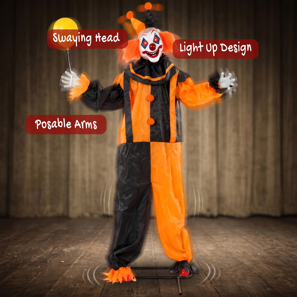 HOMCOM Light Up Life-Size Light Up Animated Clown Halloween Decoration 6ft Image 6