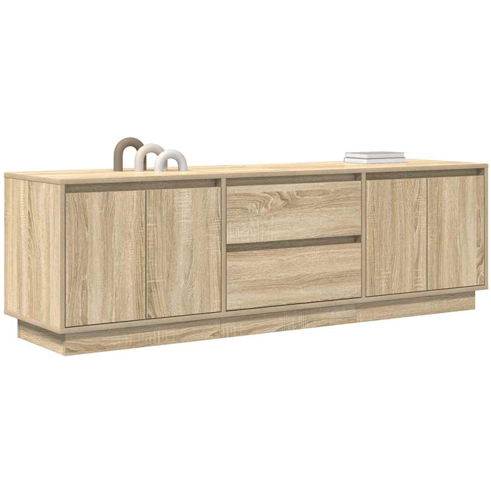 vidaXL 4 Door 2 Drawer Sonoma Oak TV Wooden Cabinet with LED Image 5