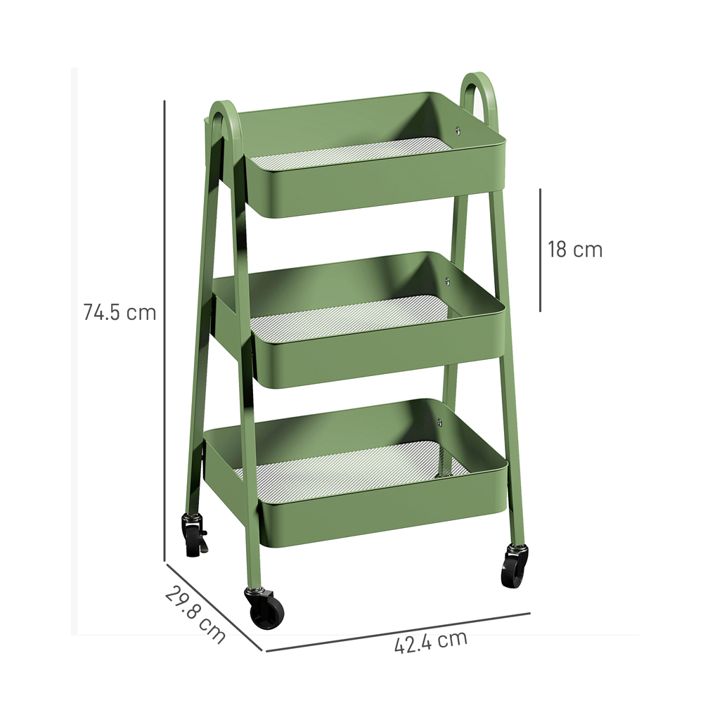 HOMCOM 3-Tier Green Kitchen Storage Trolley Image 9