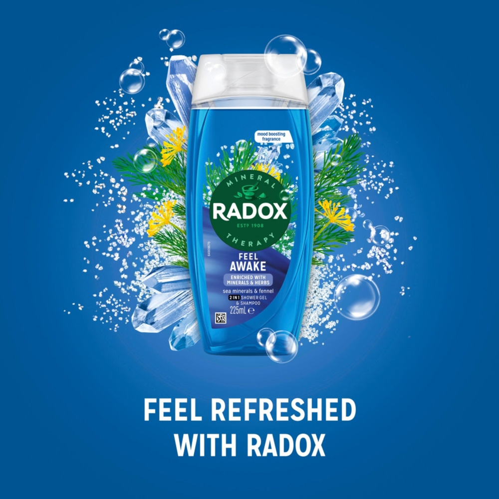 Radox 2-in-1 Feel Awake Fennel and Sea Minerals Body Wash and Shampoo 225ml 6 Pack Image 5