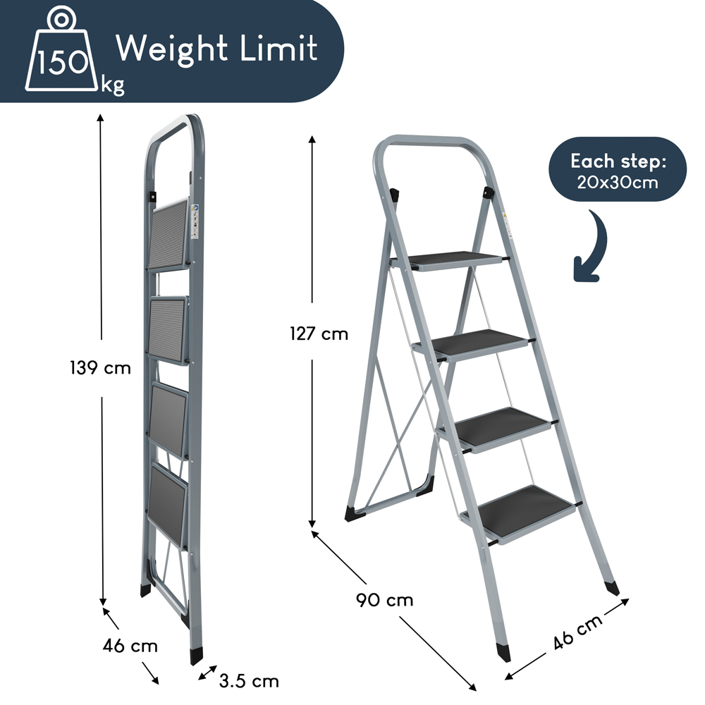 Home Vida 4 Step Grey Ladder with Anti Slip Mat Image 7