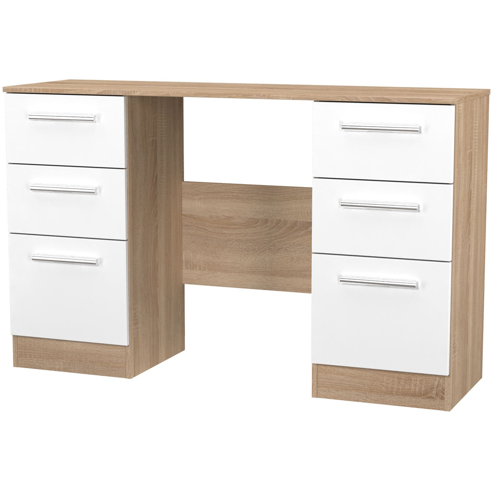 Crowndale Contrast 6 Drawer White Matt and Bardolino Oak Kneehole Desk Ready Assembled Image 4