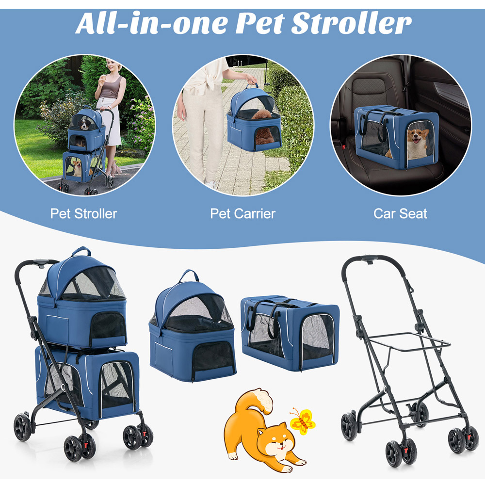 Costway Blue Foldable Double Pet Stroller Image 5