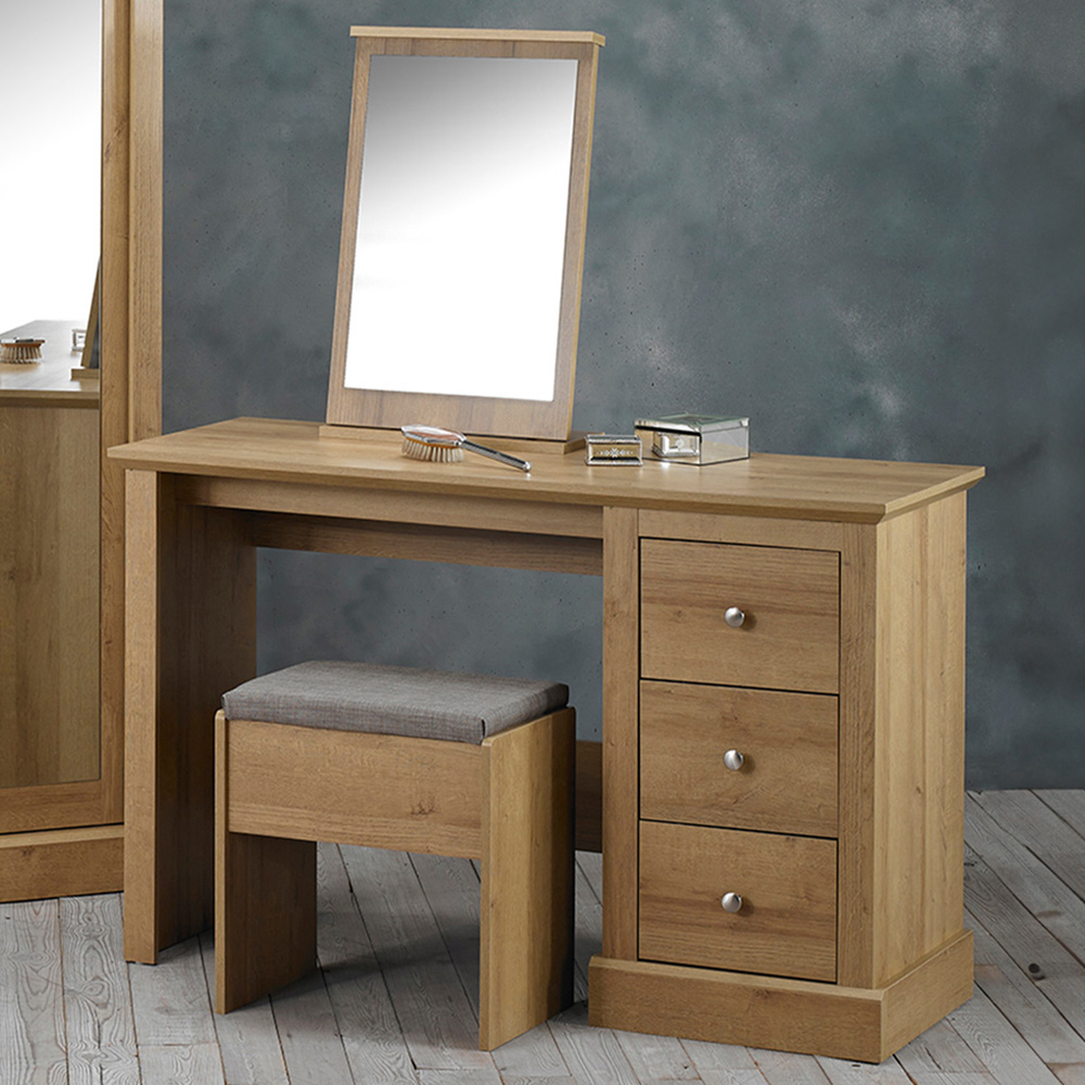 LPD Furniture Devon 3 Drawer Oak Dressing Table Set Image 1