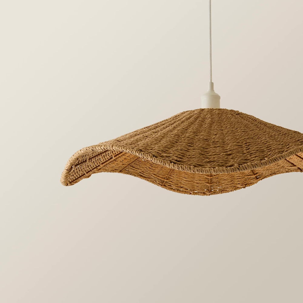 ValueLights Loretta Natural Wicker Wave Shade Ceiling Pendant Light with Bulb 52cm Image 4