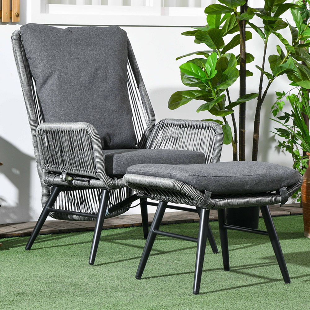 Outsunny Grey Garden Rattan Leisure Chair Set with Adjustable Backrest Image 1