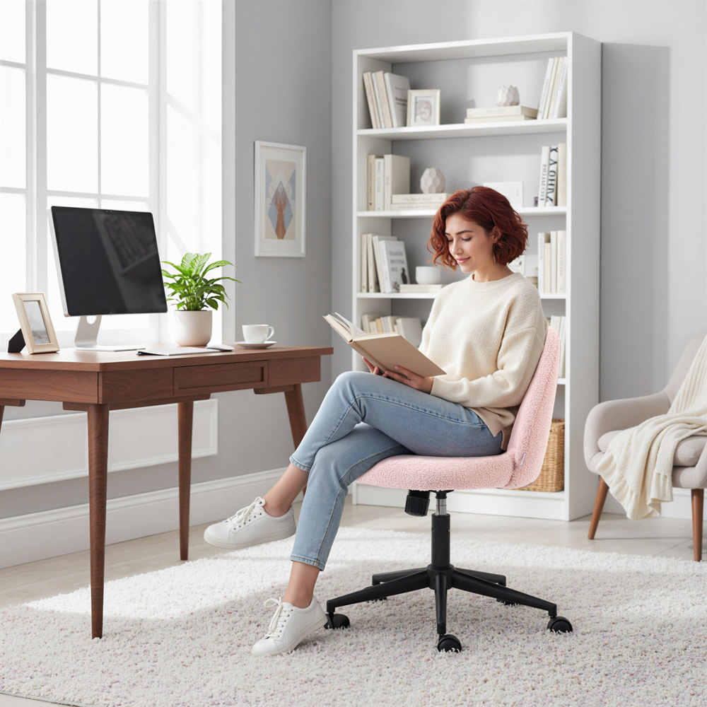 Portland Light Pink Teddy Fleece Height Adjustable Swivel Office Chair Image 4