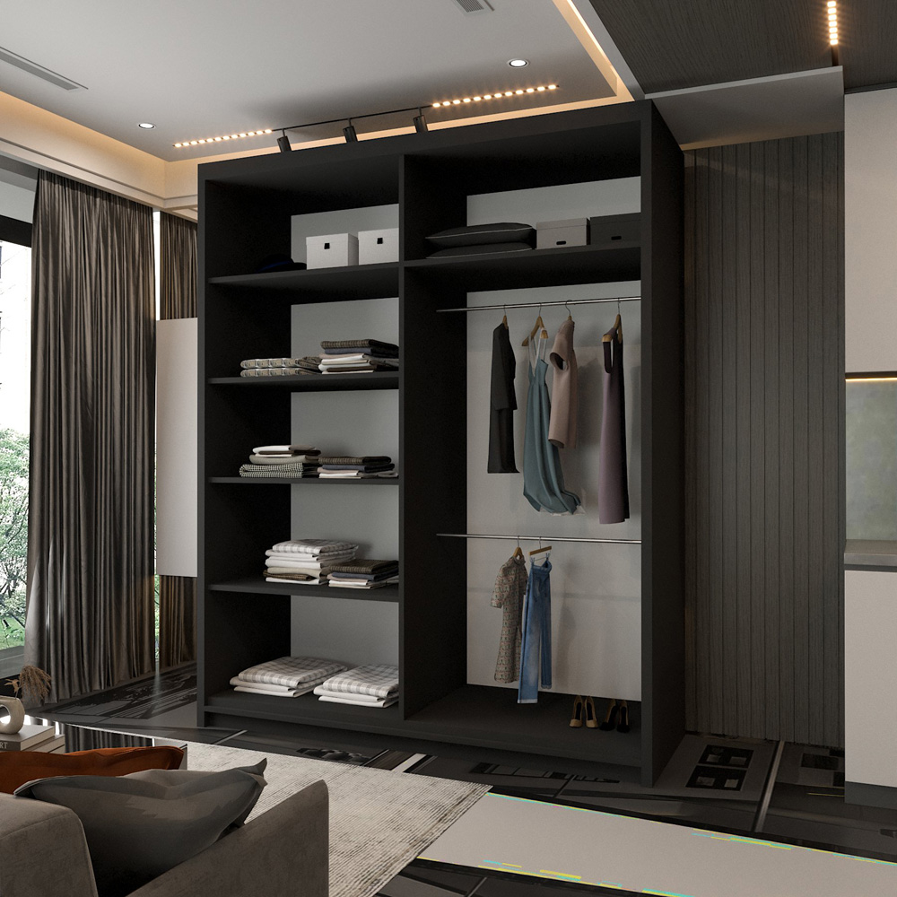Sliding Wardrobes 4U Chelsea 2 Door Black Central Curved Mirrored Wardrobe 150cm Image 4