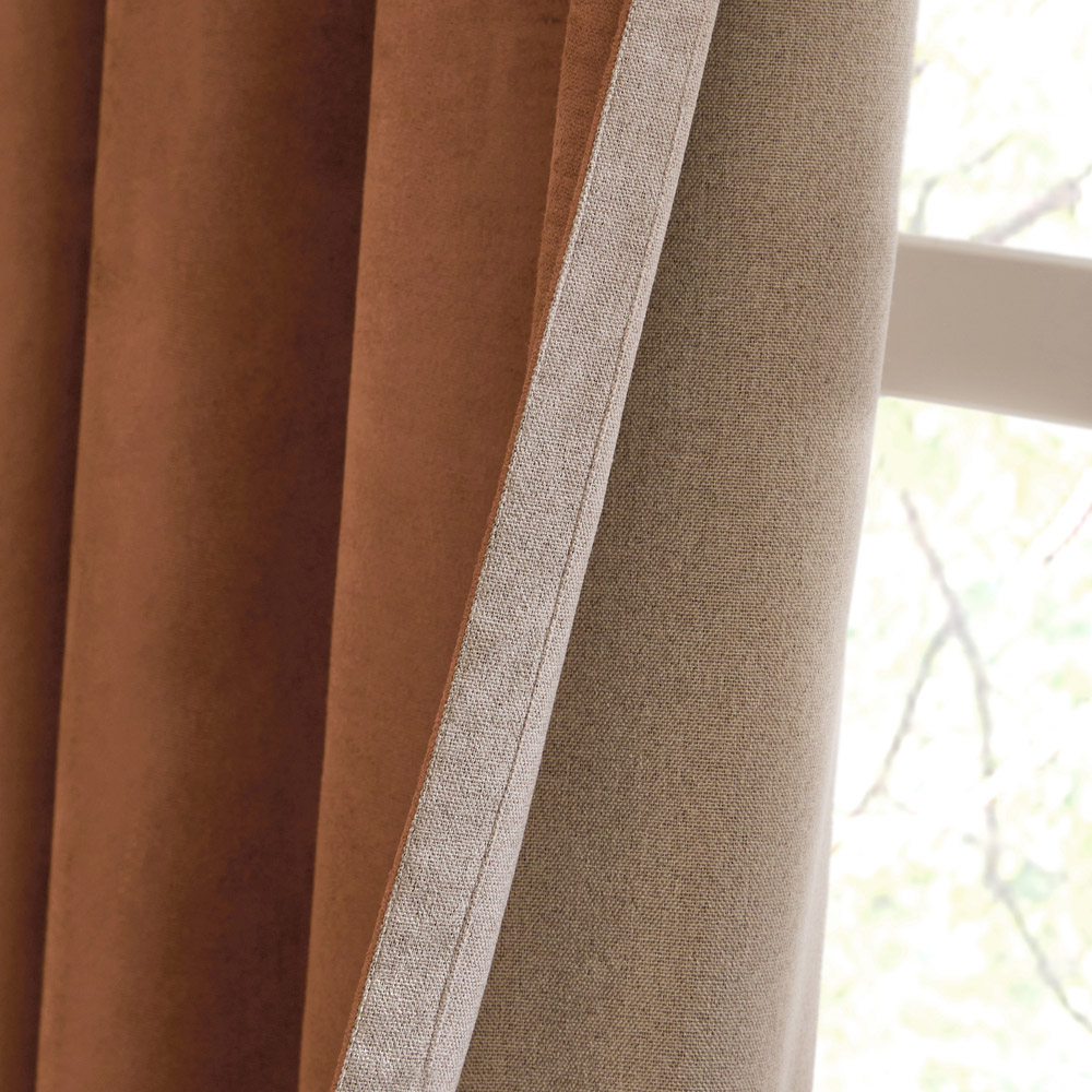 Furn Verso Cinnamon Reversible Suede-Look Blackout Eyelet Curtains 168 x 137cm Image 2