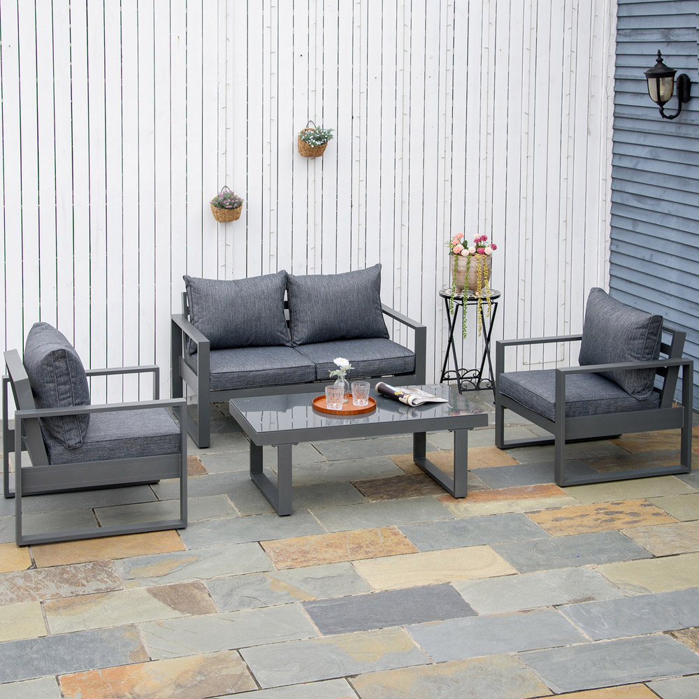 Outsunny 4 Seater Dark Grey Aluminium Garden Lounge Sofa Set Image 1