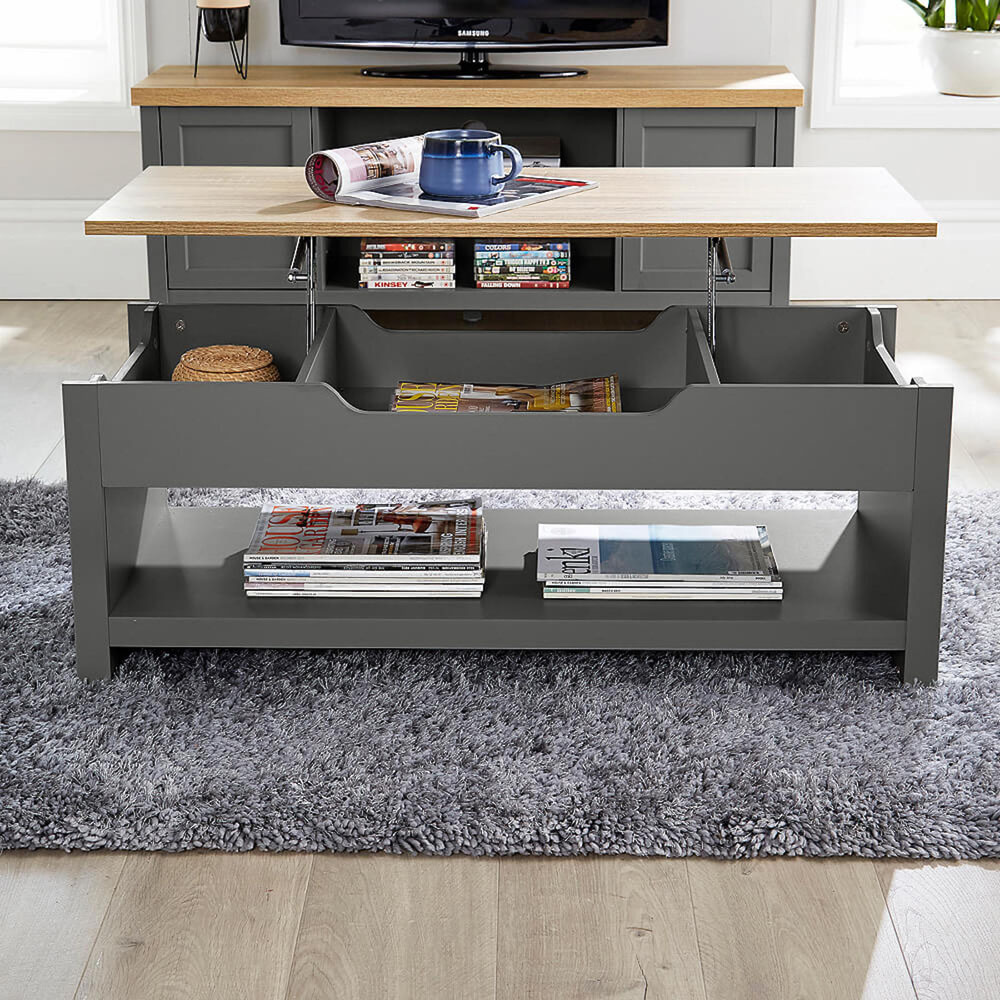 Home Source Avon 2 Shelf Graphite Lift Up Coffee Table Image 5