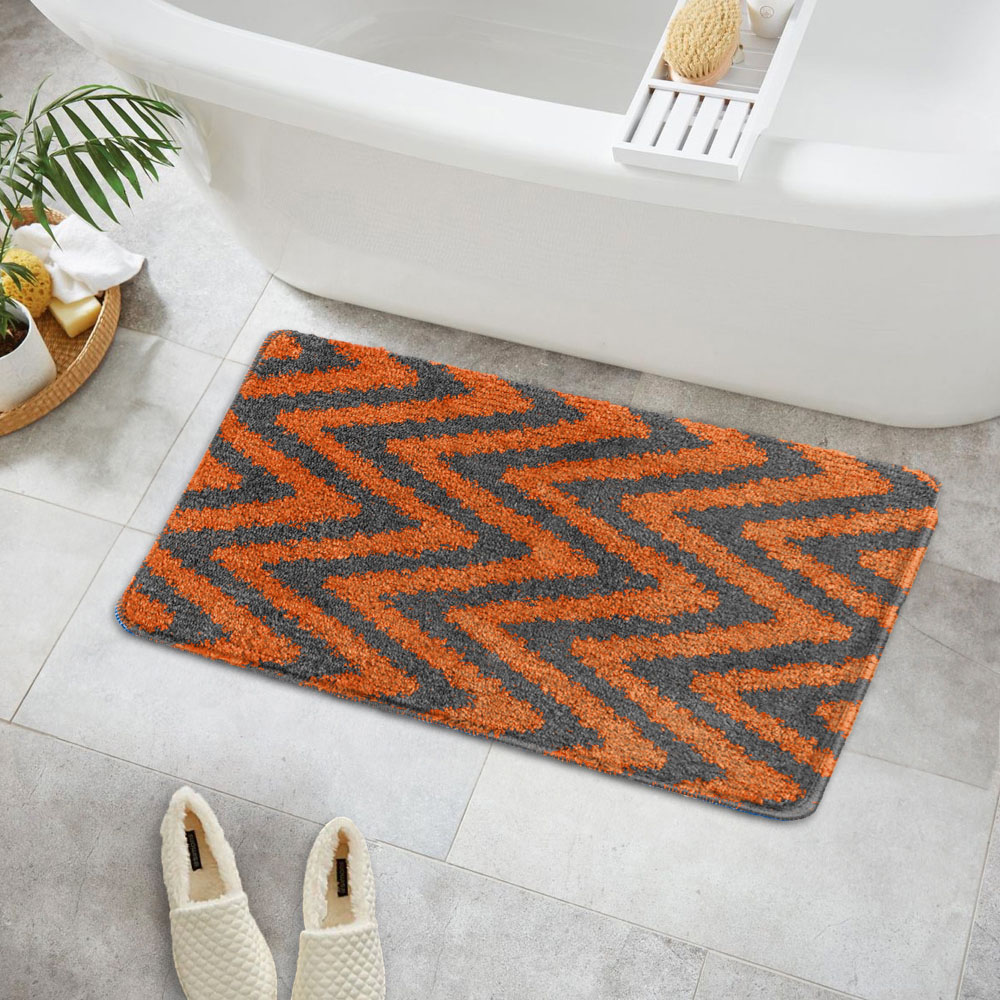 Velosso Chevron Stripe Orange Bath Mat Set Image 6