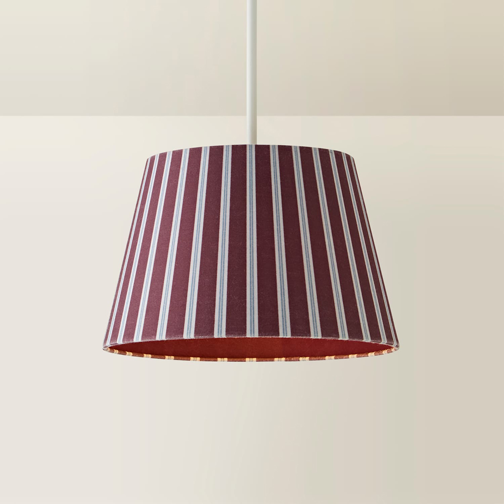 ValueLights Collins Burgundy and Navy Striped Fabric Easy Fit Ceiling Lamp Shade 28cm Image 3