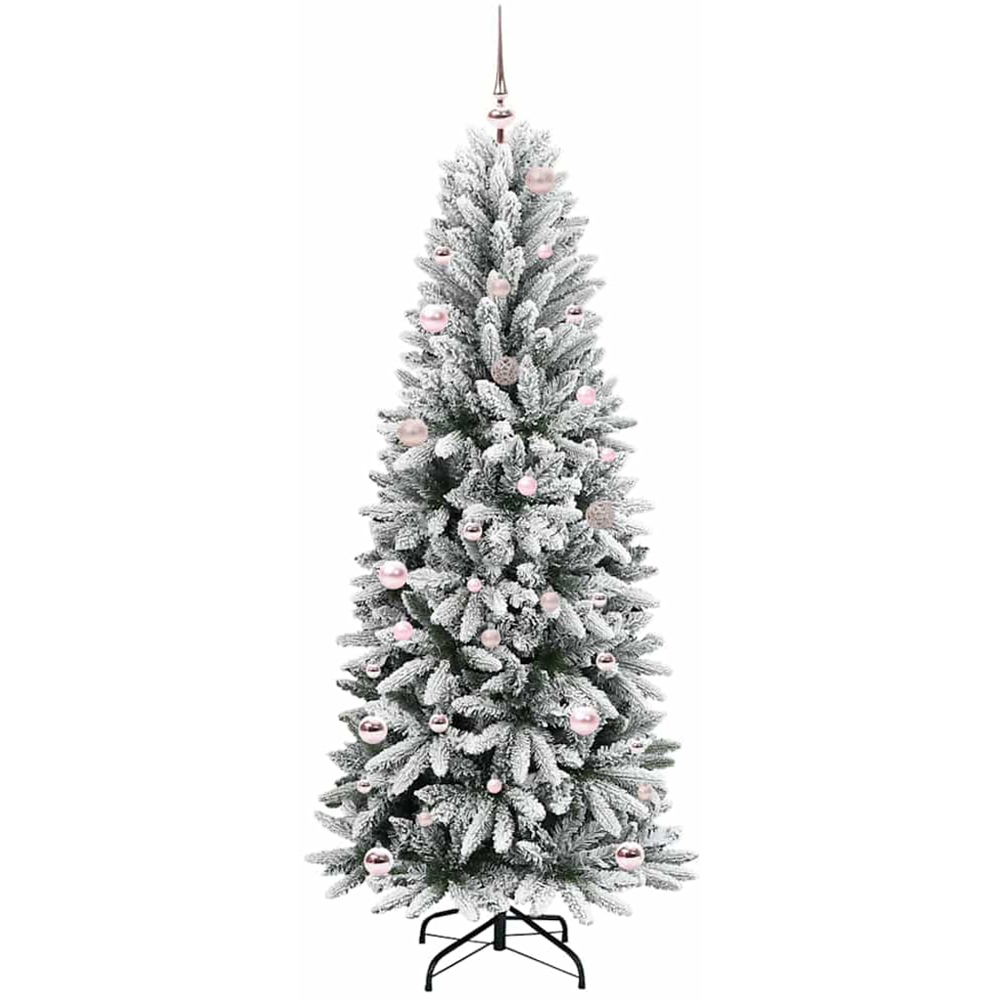 vidaXL Pre-Lit Pink Baubles Artificial Snow Flocked Christmas Tree 5ft Image 4