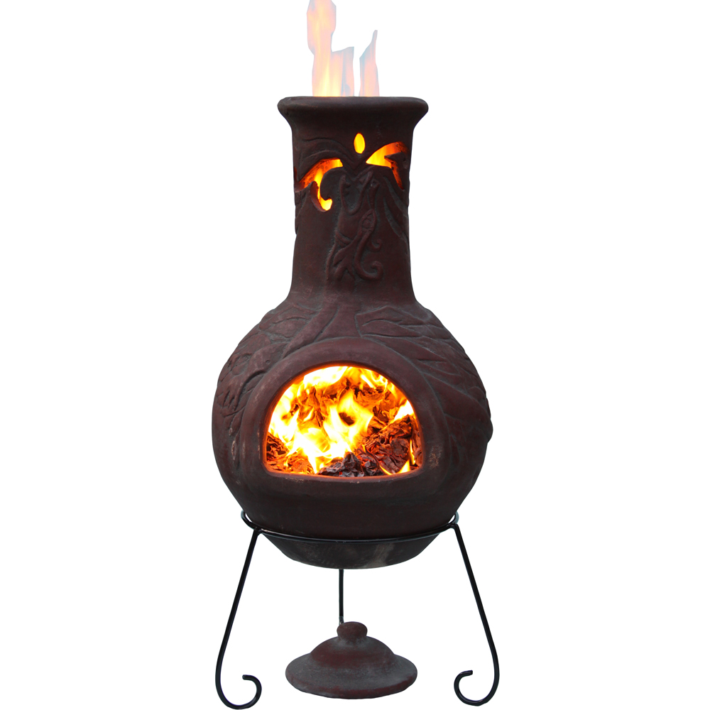 Gardeco Wyre EL Dragon Burgundy Chimenea with Flames Cut Out Stand and Lid Image 2