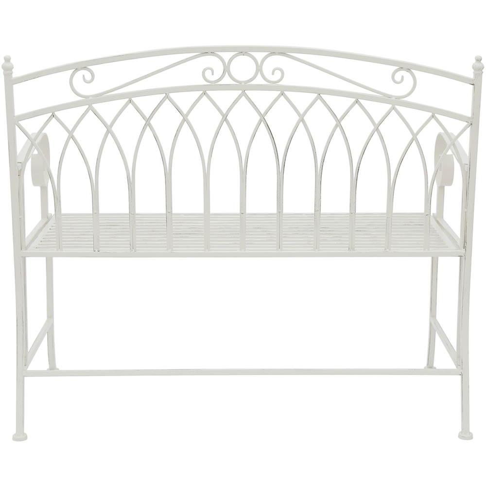 Charles Bentley 2 Seater Antique White Decorative Rustic Metal Garden Bench Image 4