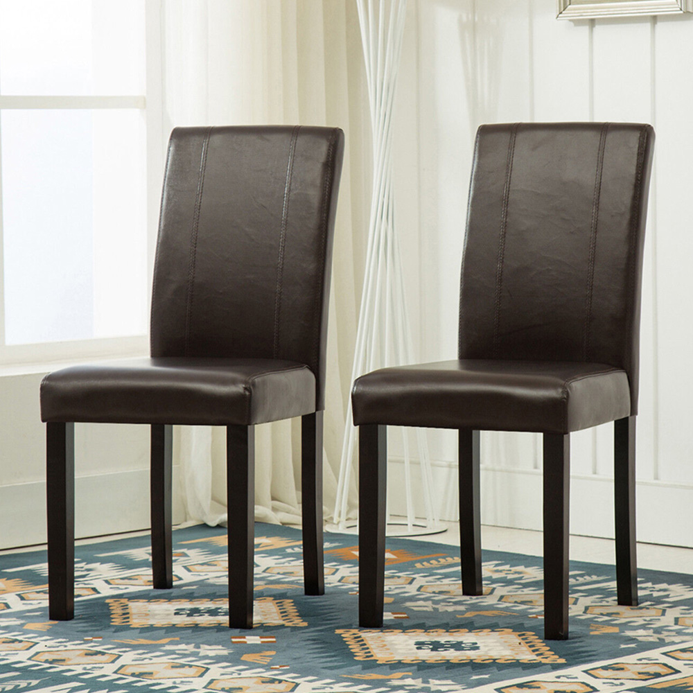 Set of 2 Brown Faux Leather Dining Chair Image 1