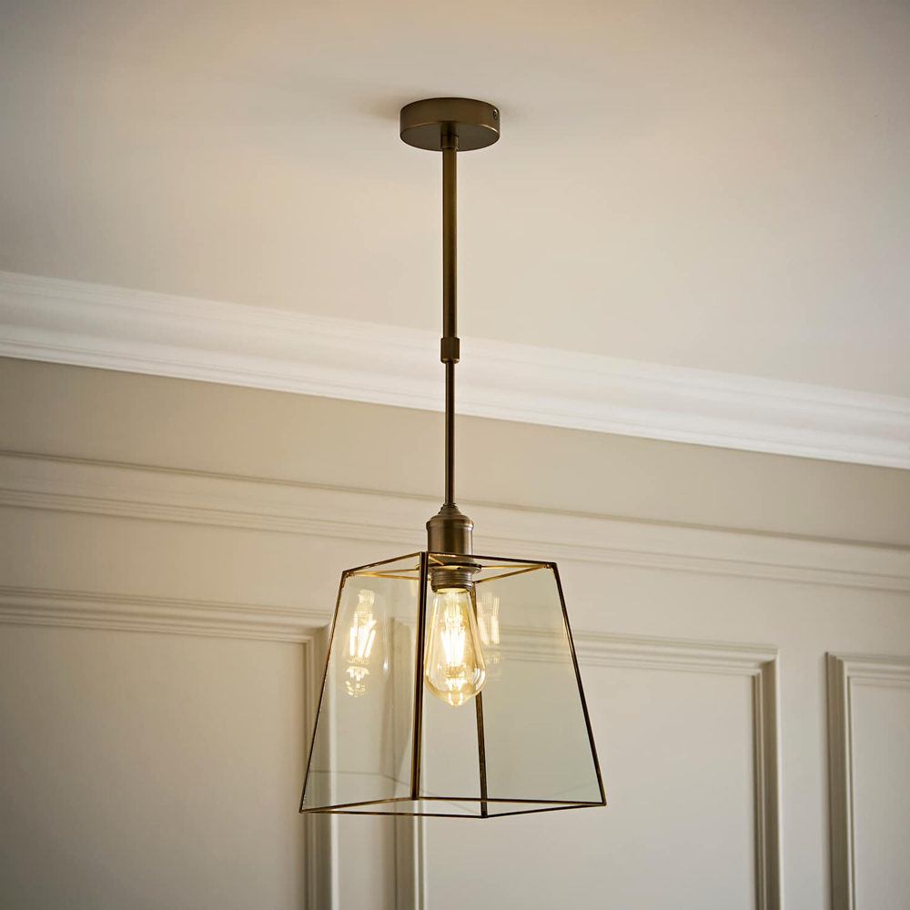 ValueLights Susie Glass Shade Brushed Brass Adjustable Drop LED Ceiling Pendant Light with Bulb Image 6