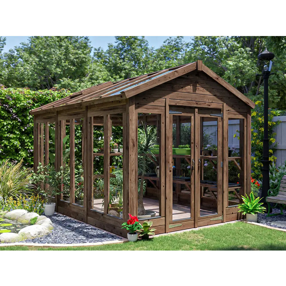 Dunster House Growzilla Brown Wooden 8 x 12ft Greenhouse with Shelf Image 4