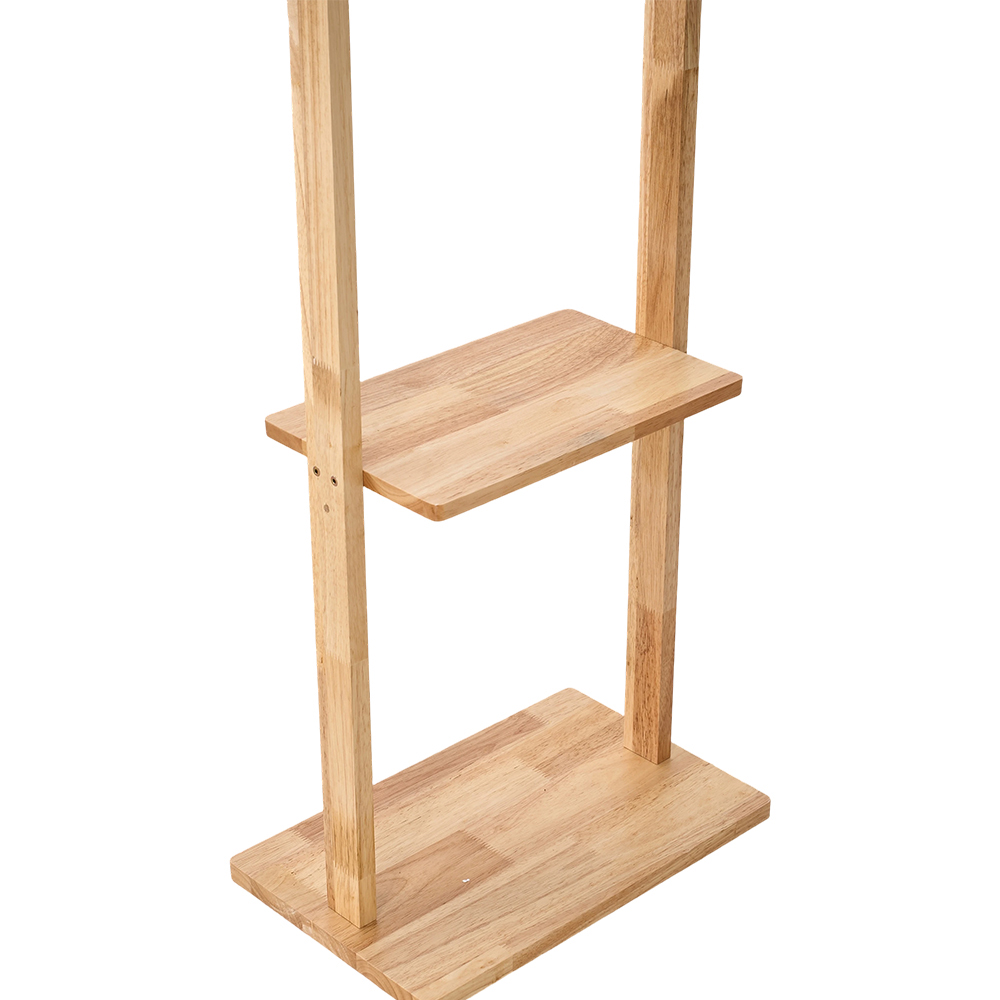 Living and Home Single Shelf Natural Freestanding Clothes Rack with 5 Hooks Image 3