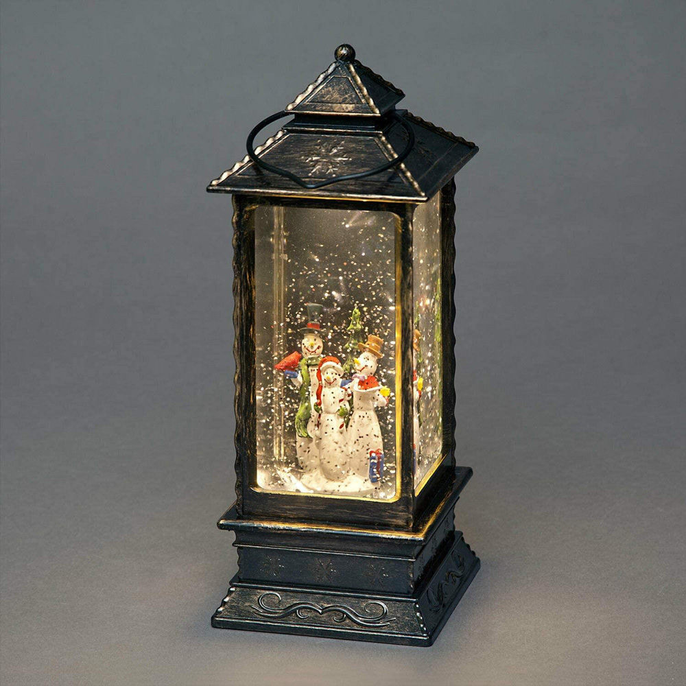 Shatchi Chrome Glitter Snowman Scene Musical LED Lantern Image 3