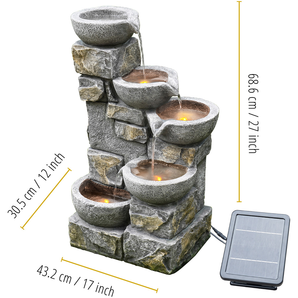 Teamson Home Solar 4-Tier Flowing Bowls Fountain with Power Storage Image 7
