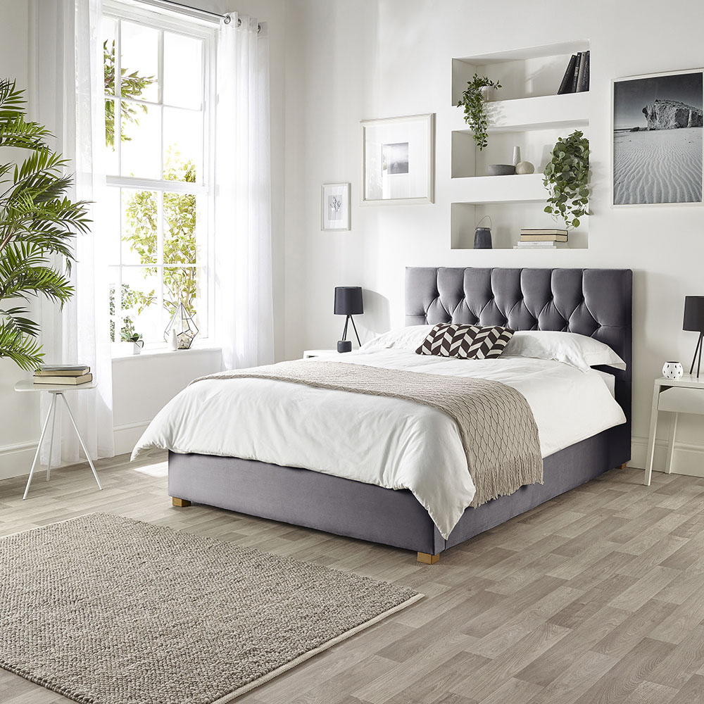 Catherine Lansfield Boutique Super King Size Steel Velvet Ottoman Bed Image 3